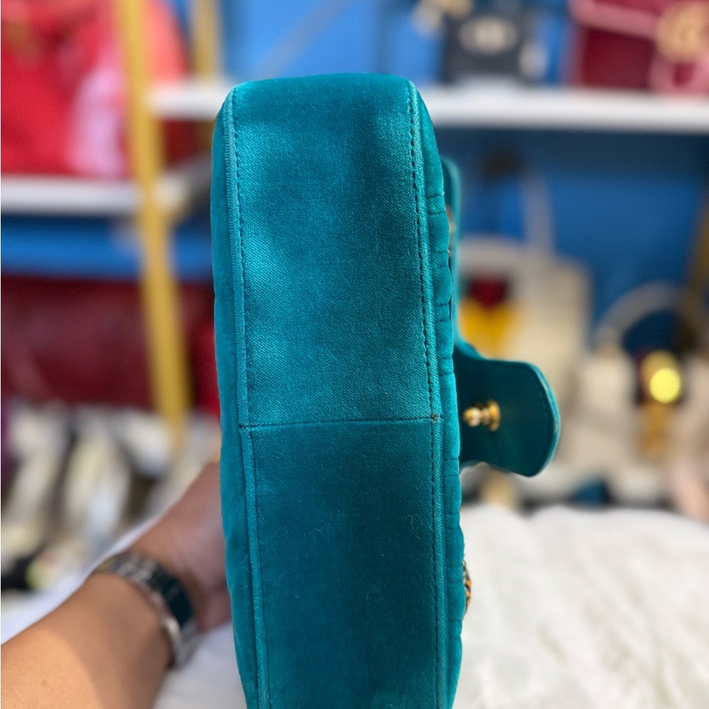 GG Marmont Teal Velvet Crystal Embellished Limited Edition Shoulder/Crossbody - Picture 9 of 16